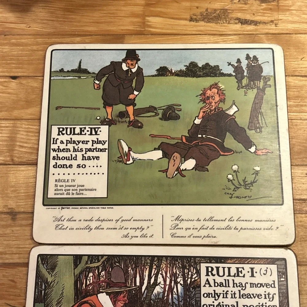 Vintage Perrier Advertising Charles Crombie Rules of Golf Rule IV Wood Plaque D3